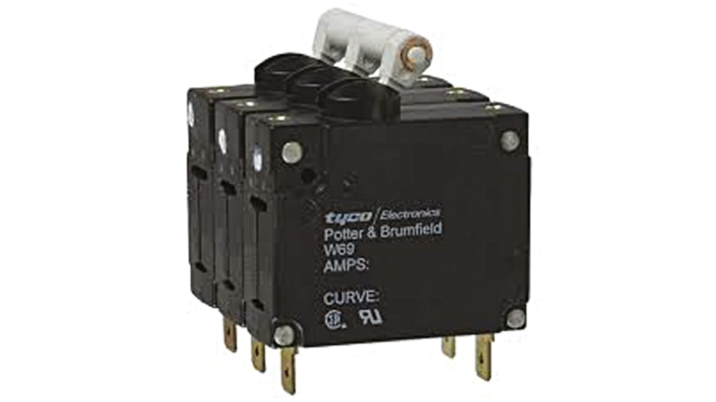 W69X2Q1215 TE Connectivity Thermal Circuit Breaker W69 3 Pole 277V ac Voltage Rating, 15A