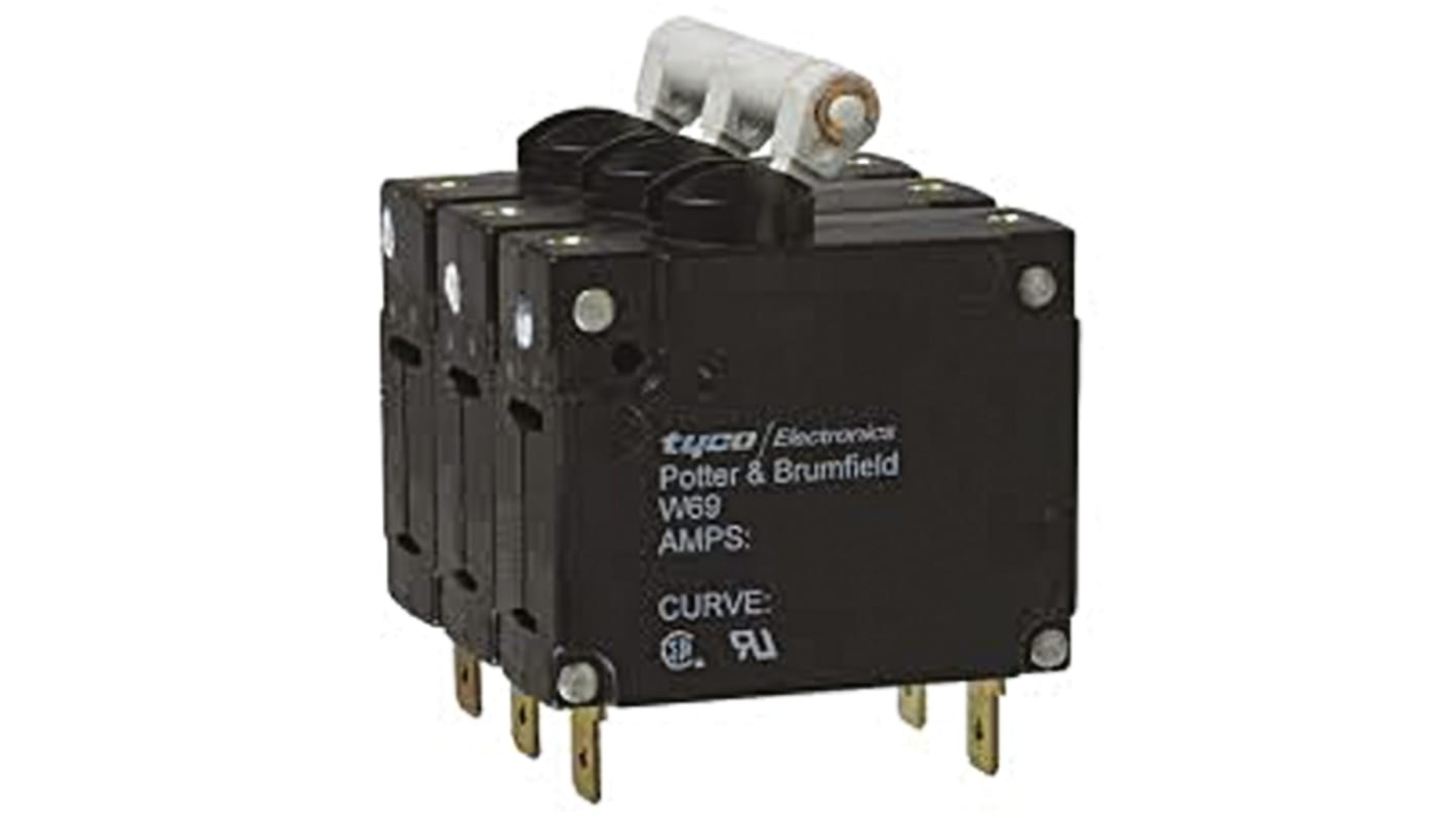 TE Connectivity Thermal Circuit Breaker - W69 3 Pole 277V ac Voltage Rating, 15A Current Rating