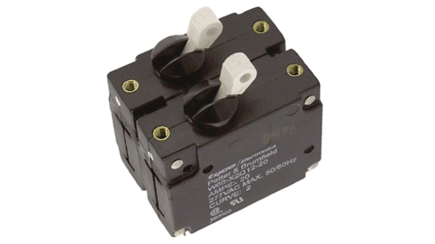 TE Connectivity Thermal Magnetic Circuit Breaker - W68 2 Pole 277V ac Voltage Rating, 20A Current Rating