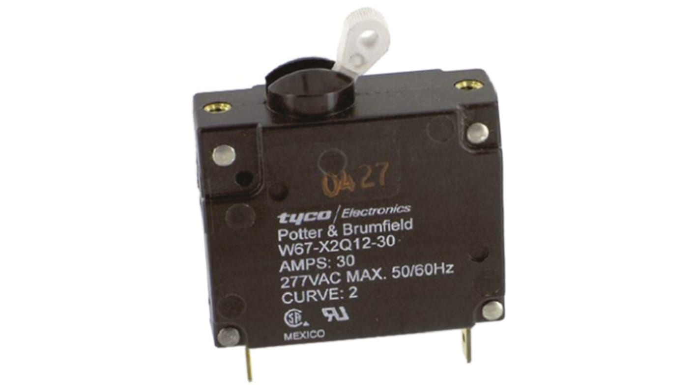 TE Connectivity Thermal Circuit Breaker - W67 Single Pole 277V ac Voltage Rating, 30A Current Rating