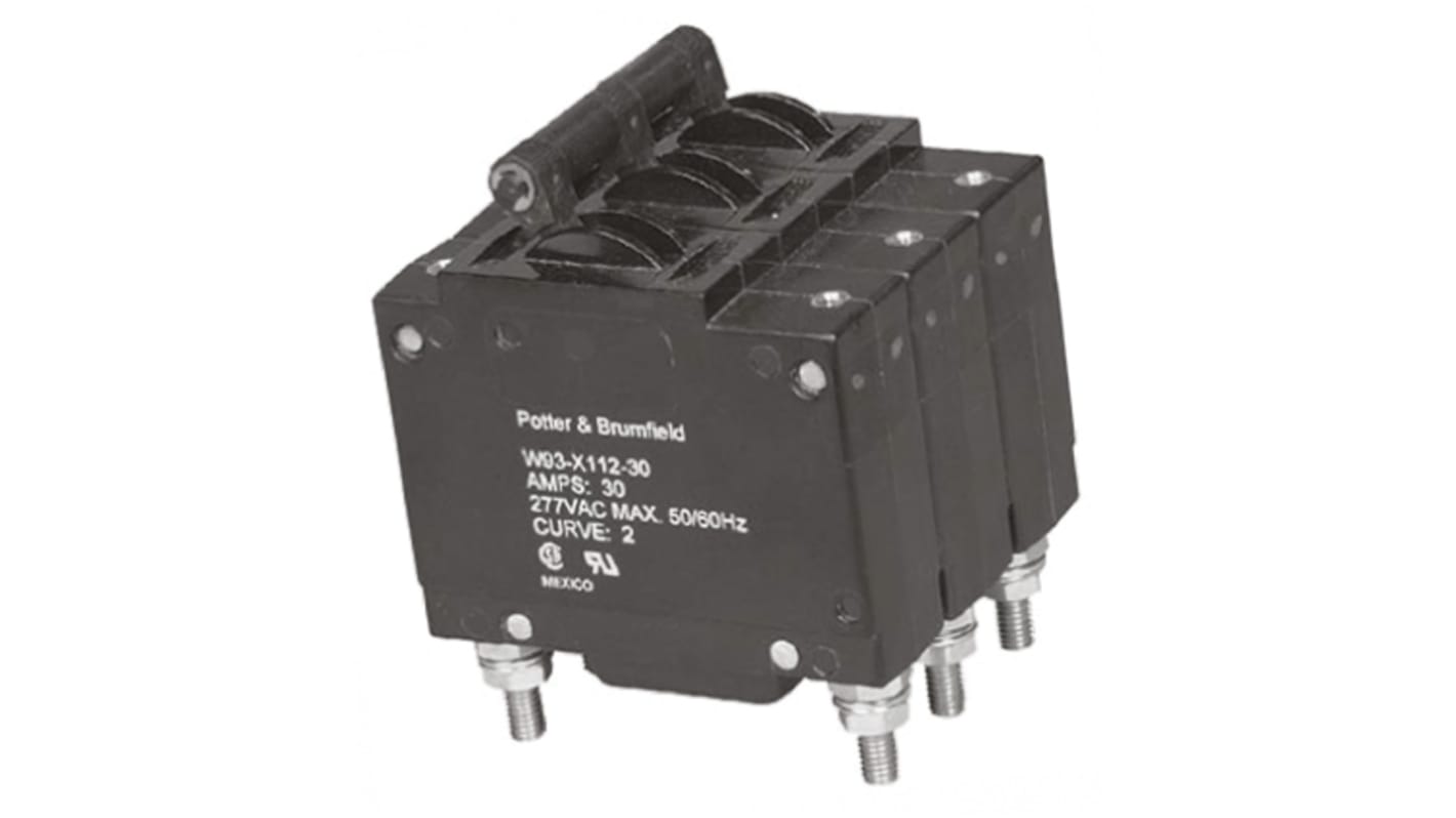 TE Connectivity Thermal Magnetic Circuit Breaker - W93 3 Pole 277V ac Voltage Rating, 30A Current Rating