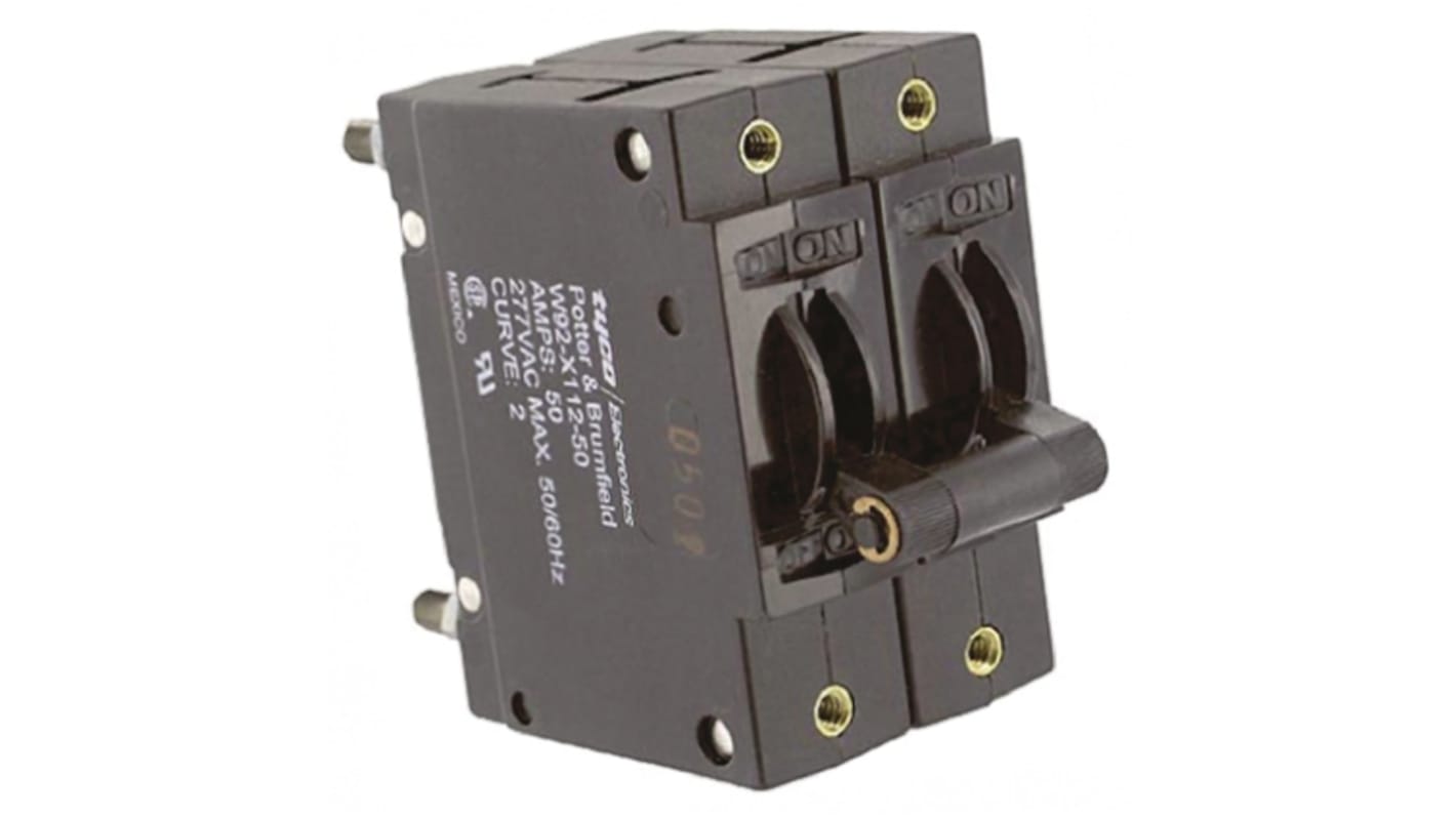 TE Connectivity Thermal Magnetic Circuit Breaker - W92 2 Pole 277V ac Voltage Rating, 50A Current Rating