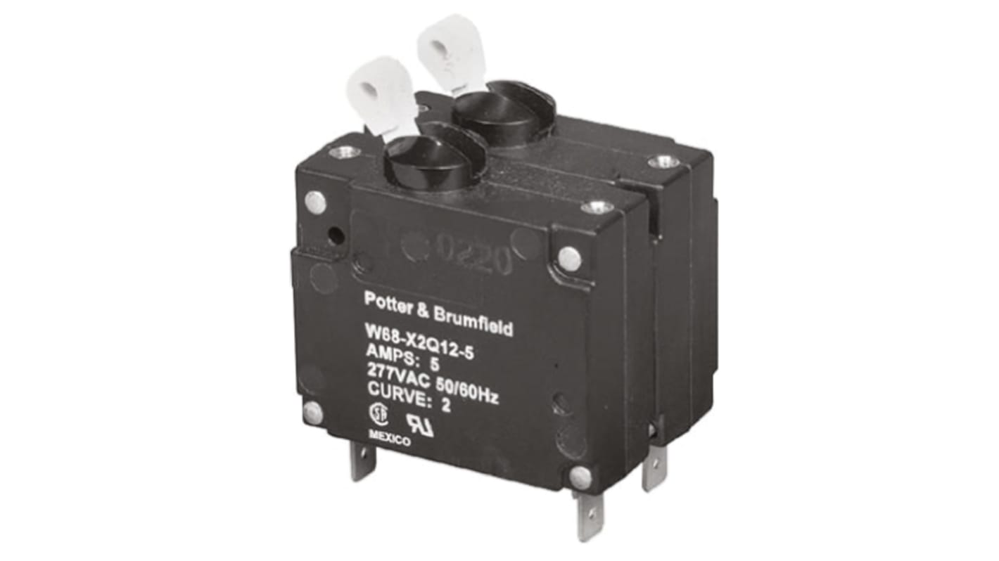 W68X2Q125 TE Connectivity Thermal Circuit Breaker W68 2 Pole 277V ac Voltage Rating, 5A