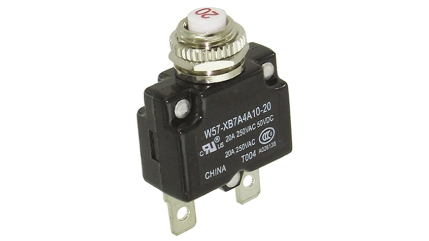 TE Connectivity Thermal Circuit Breaker - W57 Single Pole 250V ac Voltage Rating, 20A Current Rating