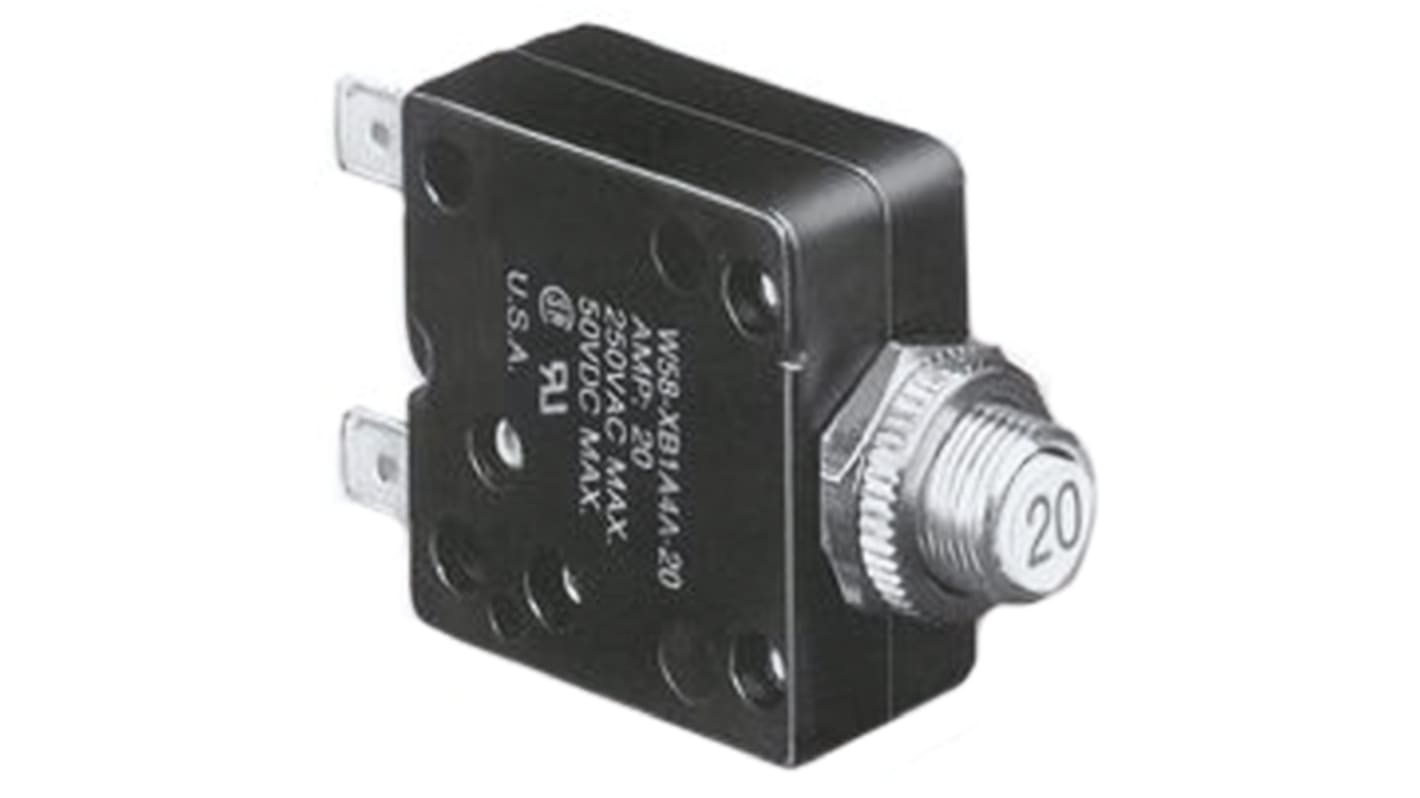 TE Connectivity Thermal Circuit Breaker - W58 Single Pole 50 V dc, 250V ac Voltage Rating, 6A Current Rating