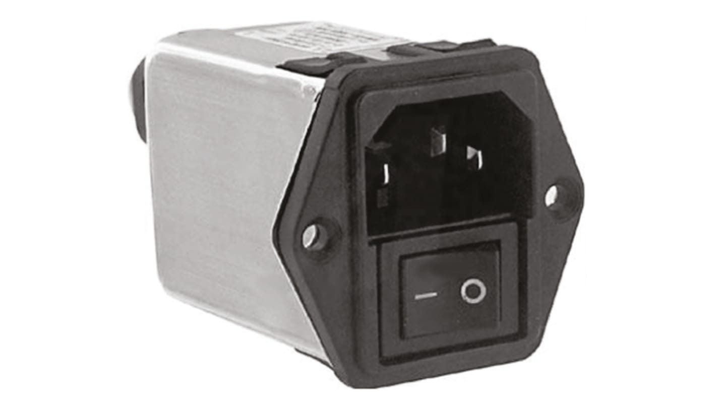 TE Connectivity C14 IEC Filter Stecker mit 2-Pol Schalter, 250 V ac / 6A, Snap-In / Kabelschuh-Anschluss