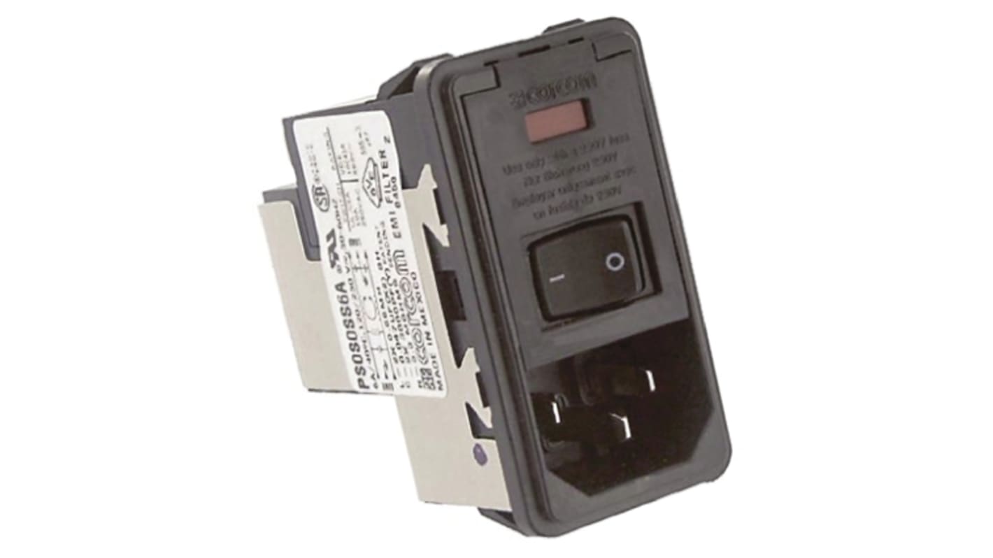 TE Connectivity 6A, 250 V ac Male Snap-In IEC Filter 2 Pole PS0S0SS6A, Spade 1 Fuse