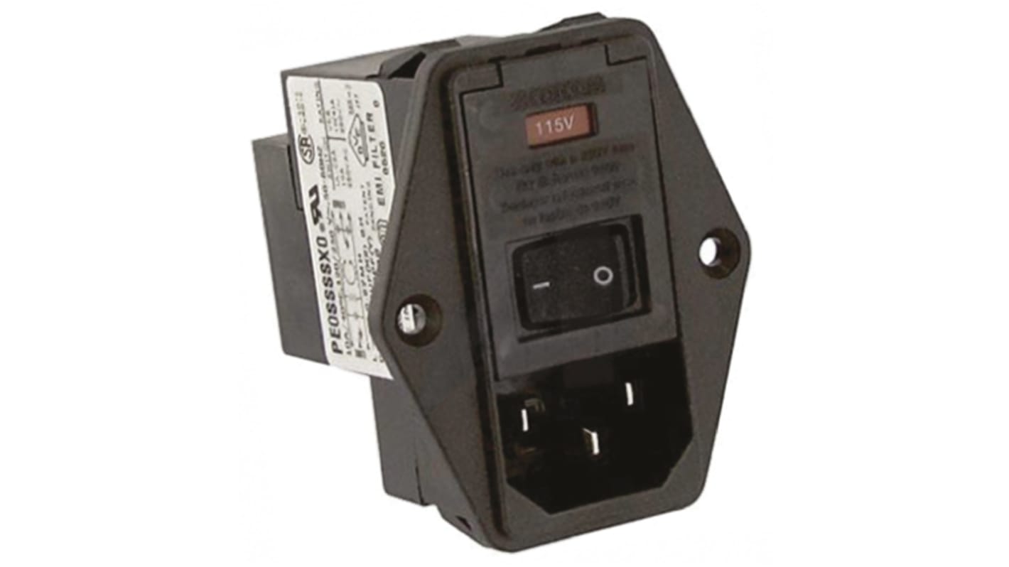 Filtro IEC TE Connectivity con conector C14, 250 V ac, 10A, 50/60Hz, con 2 fusibles, con interrruptor de 2 Polos