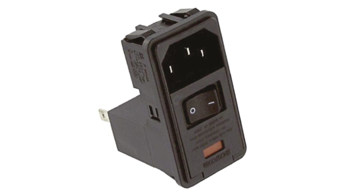 TE Connectivity C14 IEC Filter Stecker mit 2-Pol Schalter, 250 V ac / 10A, Snap-In / Kabelschuh-Anschluss