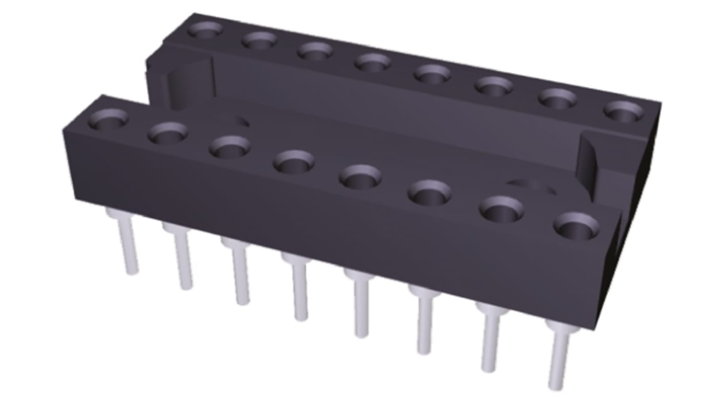 TE Connectivity IC DIL fatning, 2.54mm Afstand, 2.54mm rækkeafstand, 16-Polet, Hulmontering, Drejet ben, Vertikal,