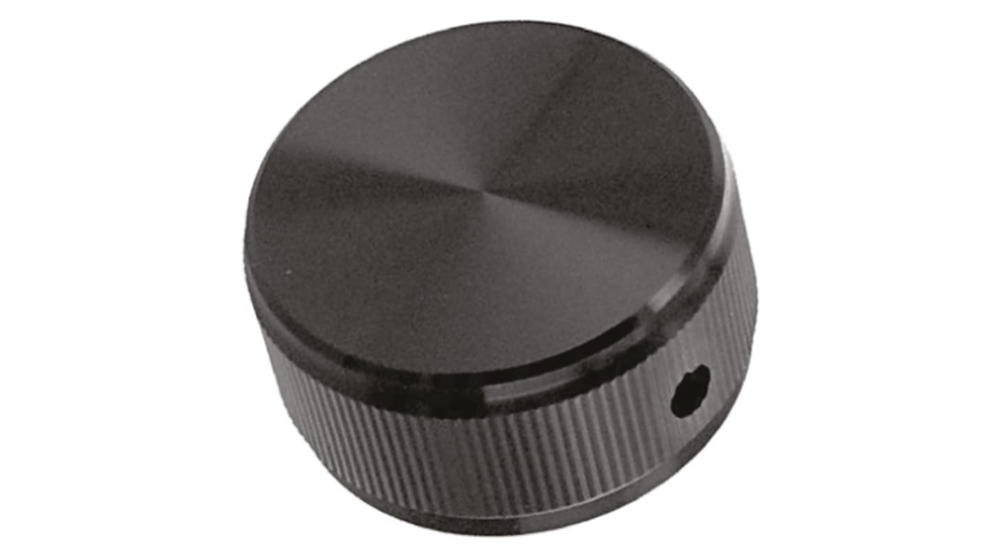 TE Connectivity 31.8mm Black Potentiometer Knob for 6.35mm Shaft Splined, KN1251B1/4