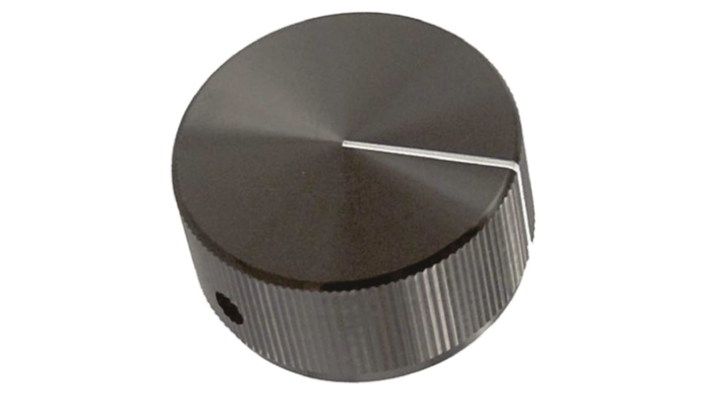 Mando de potenciómetro TE Connectivity, eje 6.35mm, diámetro 31.8mm, Color Negro, indicador Blanco Circular