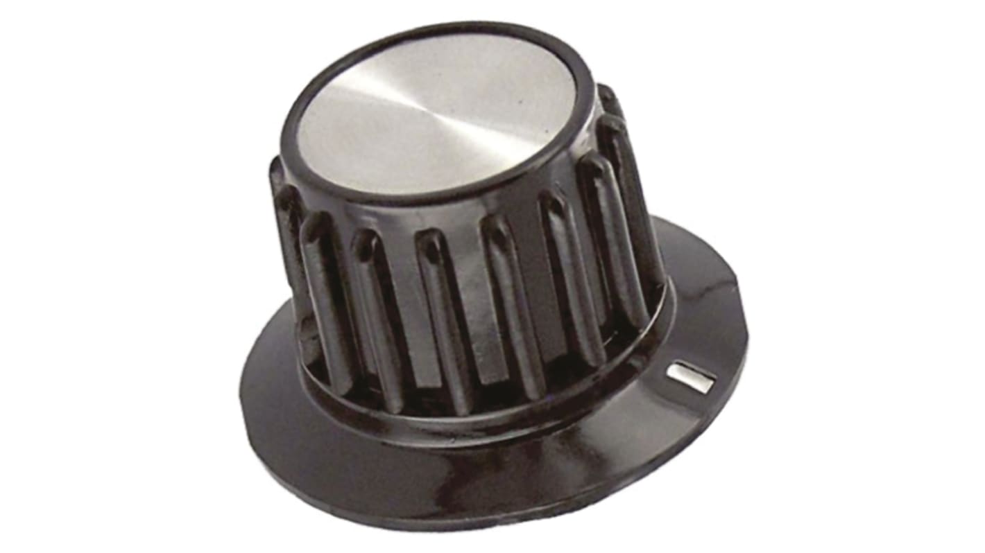 TE Connectivity 35.1mm Black Potentiometer Knob for 6.35mm Shaft Splined, PKA90B1/4