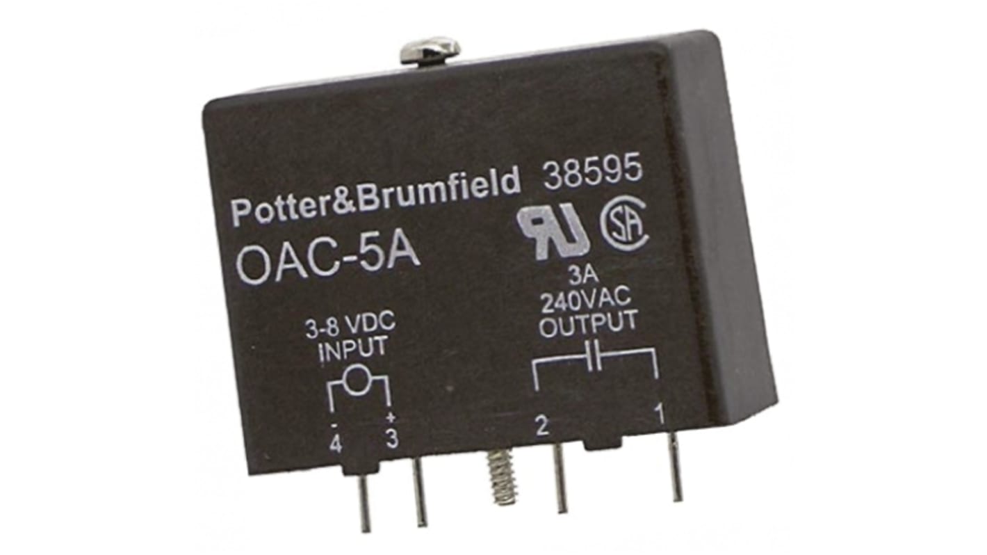 Relé de estado sólido TE Connectivity, contactos SPST, control 3 → 8 V dc, carga 24 → 280Vrms, 3 A máx.,