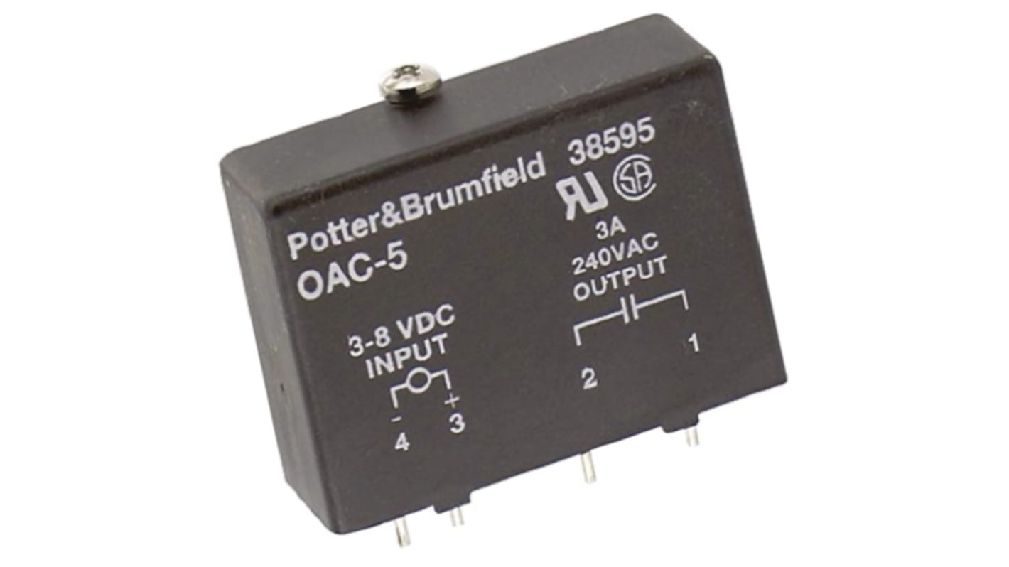 TE Connectivity Solid State Relay, 3 A Load, PCB Mount, 280 V rms Load, 8 V dc Control