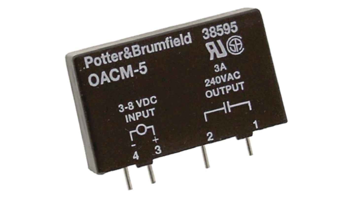 TE Connectivity OACM Series Solid State Relay, 3 A rms Load, Through Hole, 280 V rms Load, 8 V dc Control