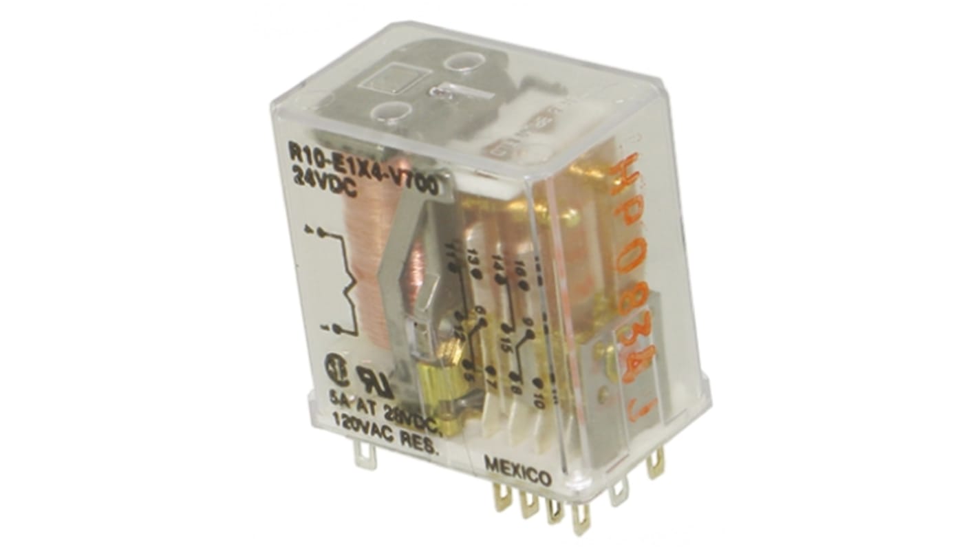 TE Connectivity Power Relay, 24V dc Coil, 5A Switching Current, 4PDT