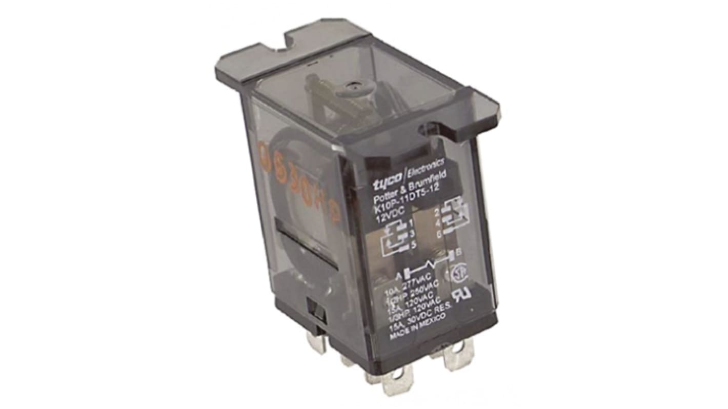 TE Connectivity Panel Mount Power Relay, 12V dc Coil, 15A Switching Current, DPDT