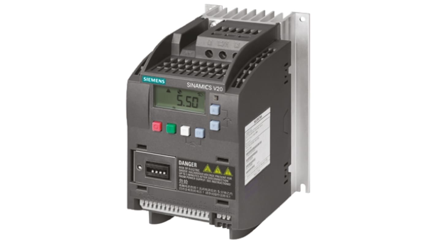 Siemens SINAMICS V20, 3-Phasen Frequenzumrichter 1,1 kW, 400 V ac / 3,1 A 0 → 550Hz für Wechselstrommotoren