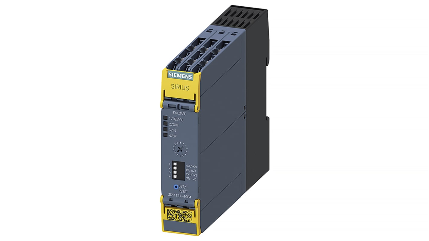 Relé de seguridad Siemens SIRIUS 3SK1 de 1 canal, 24V dc, cat. seg. ISO 13849-1 4