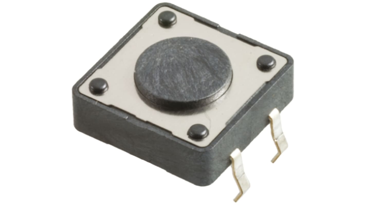 Black Button Tactile Switch, SPST 50 mA @ 12 V dc 5mm Through Hole