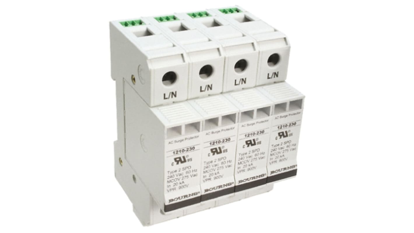 Bourns, 1210 Surge Arrester 415 V ac Maximum Voltage Rating 100kA Maximum Surge Current 4 Pole Protector