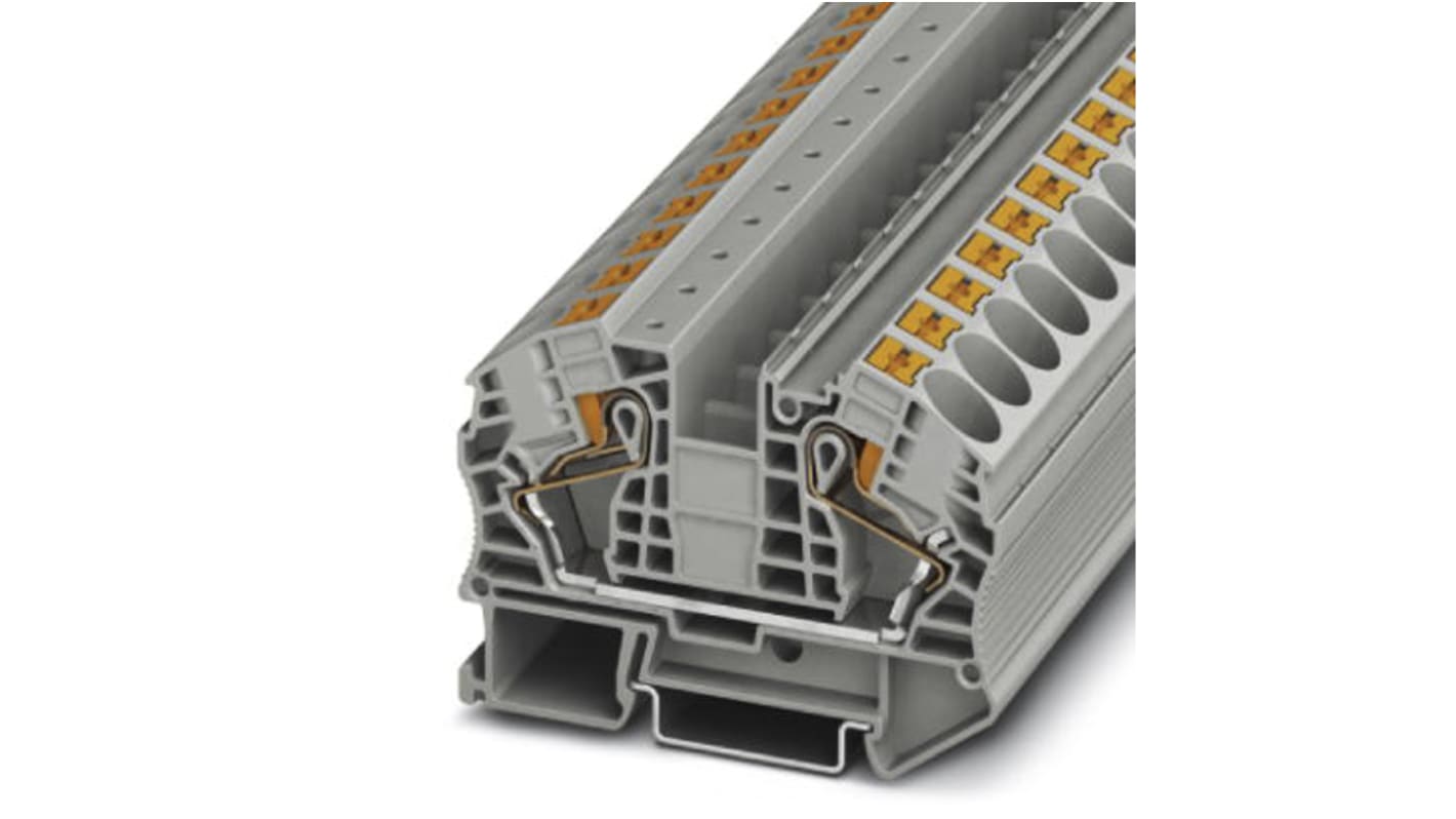 Phoenix Contact PT 16 N Series Grey Feed Through Terminal Block, 16mm², Single-Level, Push In Termination, ATEX, IECEx