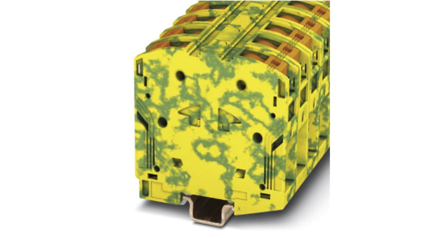 Phoenix Contact PTPOWER 95-PE Series Green/Yellow DIN Rail Terminal Block, 95mm², Single-Level, Push In Termination