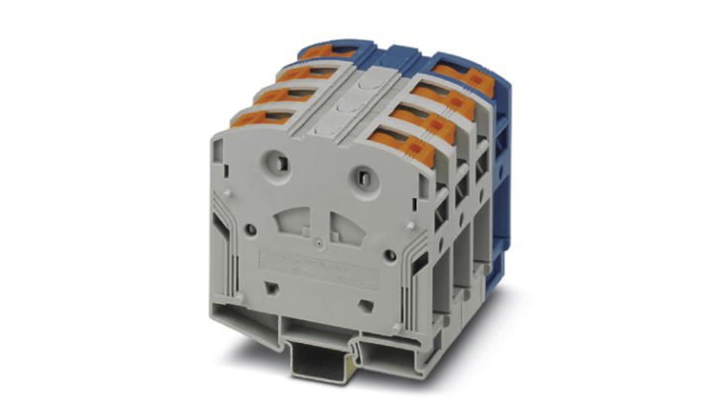 Phoenix Contact PTPOWER 95-3L/N Series Blue, Grey DIN Rail Terminal Block, 95mm², Single-Level, Push In Termination