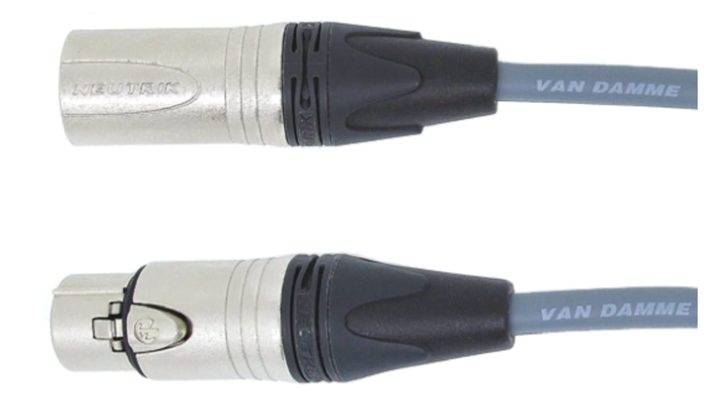 Van Damme Male 5 Pin XLR to Female 5 Pin XLR Cable, Grey, 15m