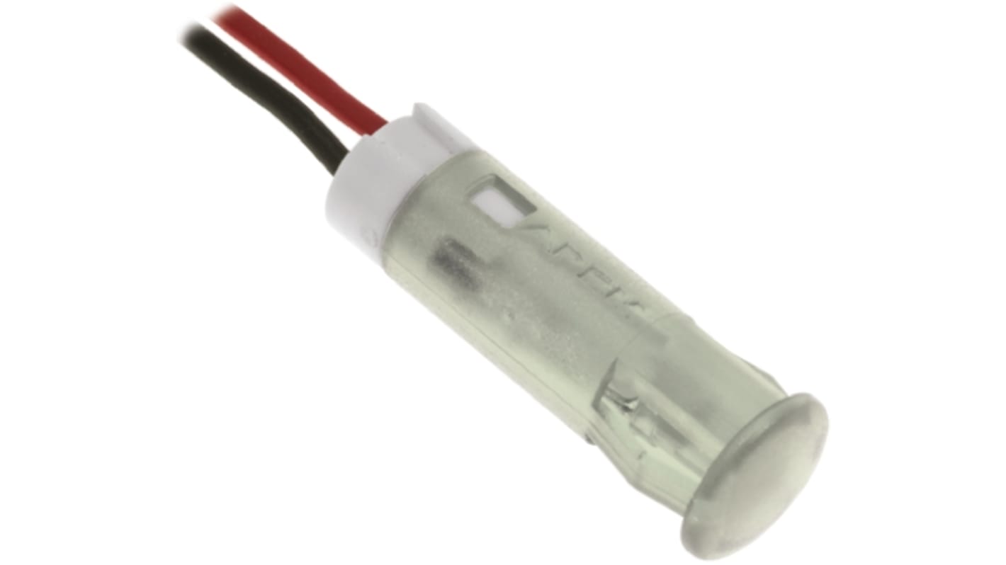 Apem White Panel Mount Indicator, 12V dc, 6mm Mounting Hole Size, Lead Wires Termination