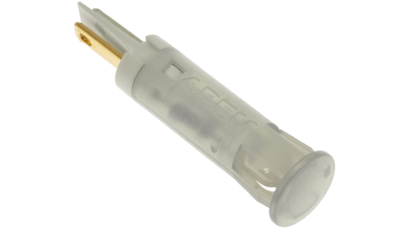 Apem White Indicator, 110V ac, 8mm Mounting Hole Size, Faston, Solder Lug Termination