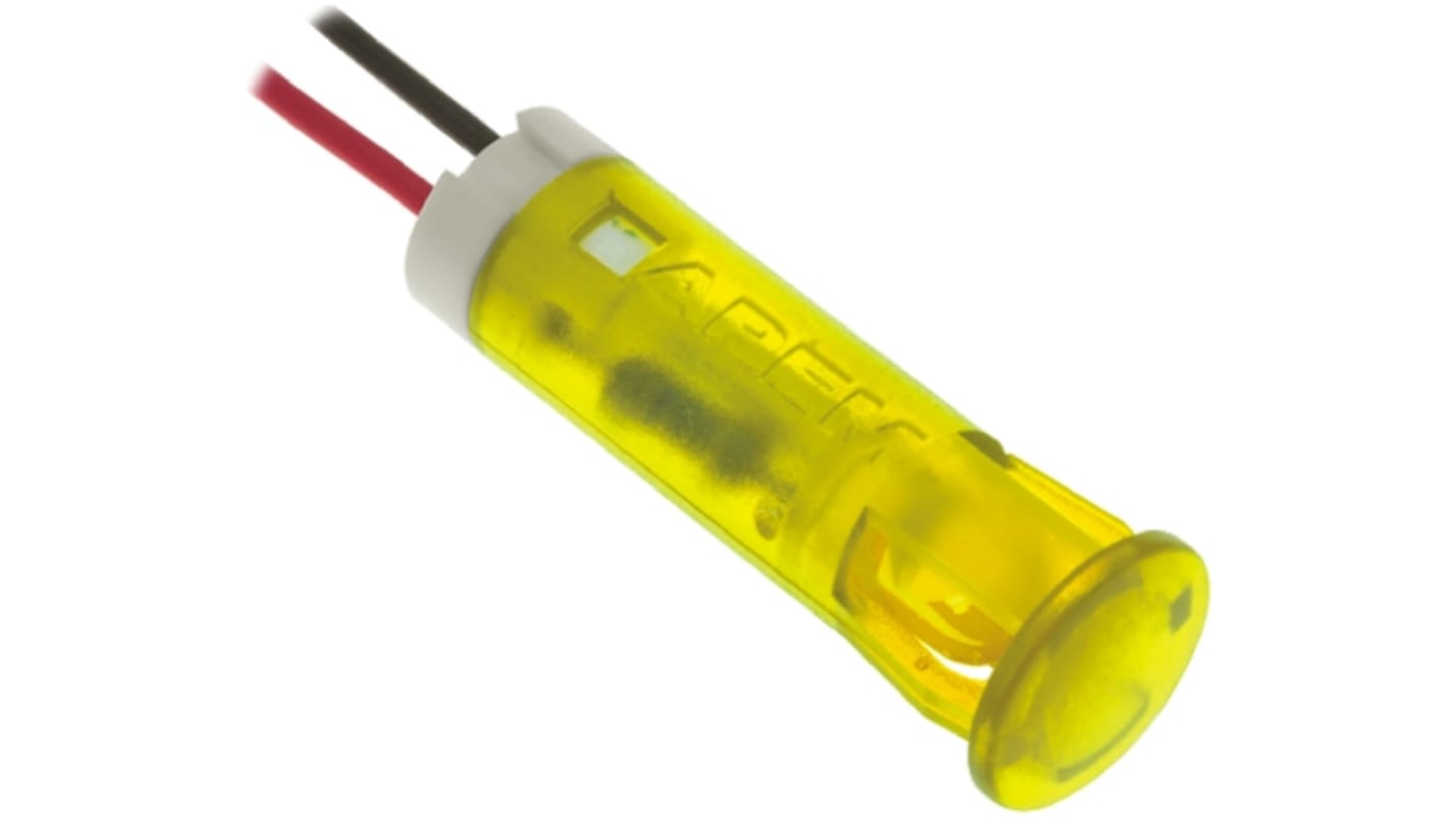 Apem Yellow Panel Mount Indicator, 24V dc, 8mm Mounting Hole Size, Lead Wires Termination