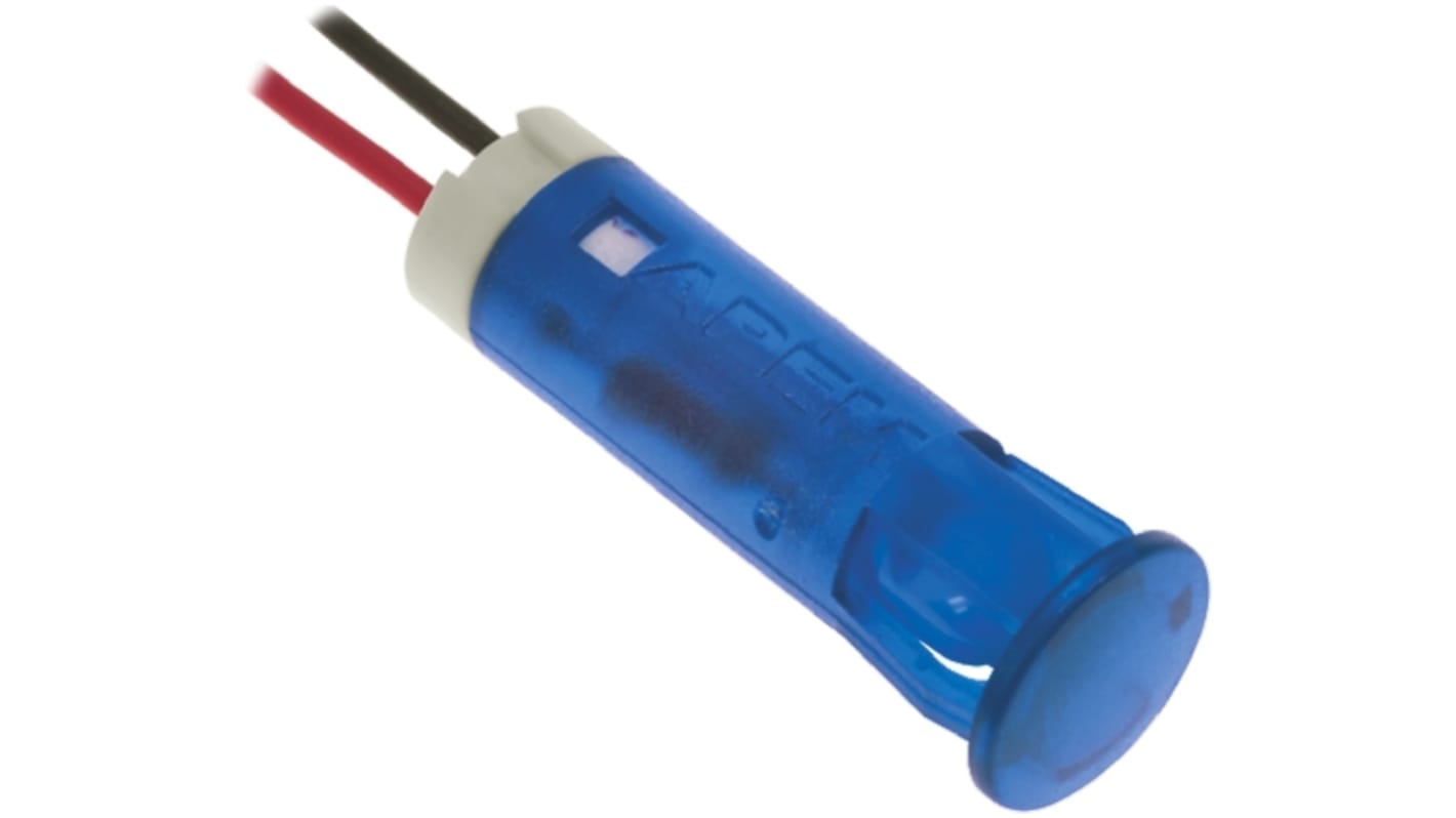 APEM Blue Panel Mount Indicator, 220V ac, 8mm Mounting Hole Size, Lead Wires Termination