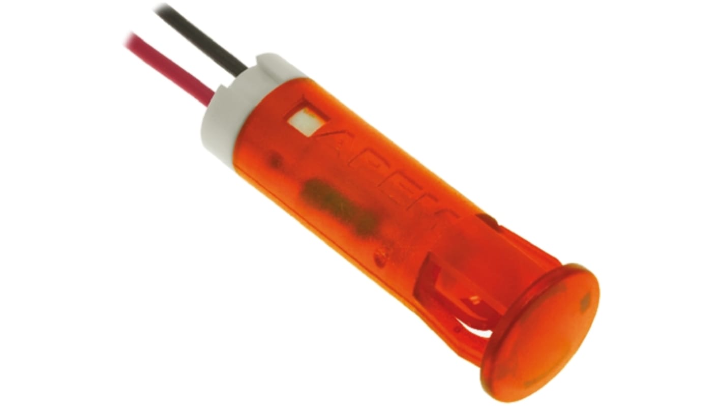 APEM Orange Panel Mount Indicator, 12V dc, 8mm Mounting Hole Size, Lead Wires Termination