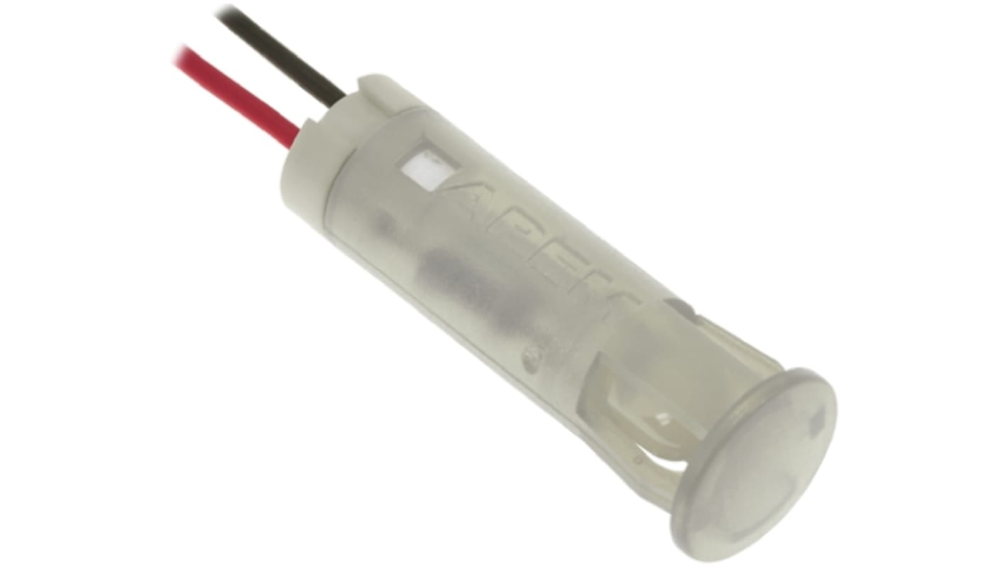Apem White Panel Mount Indicator, 12V dc, 8mm Mounting Hole Size, Lead Wires Termination