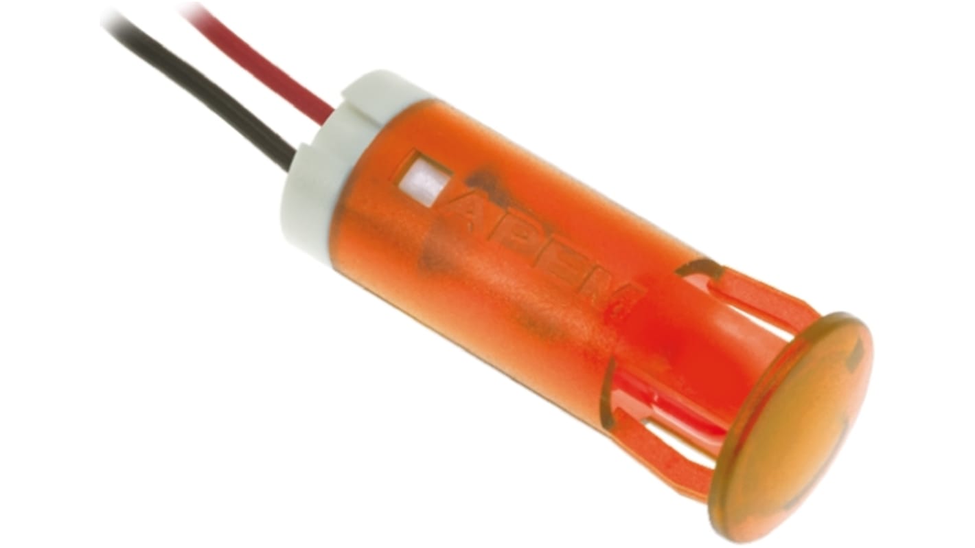 Apem Orange Panel Mount Indicator, 24V dc, 10mm Mounting Hole Size, Lead Wires Termination