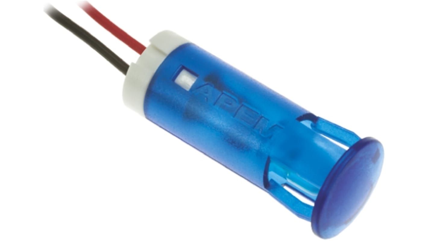 Apem Blue Panel Mount Indicator, 110V ac, 10mm Mounting Hole Size, Lead Wires Termination