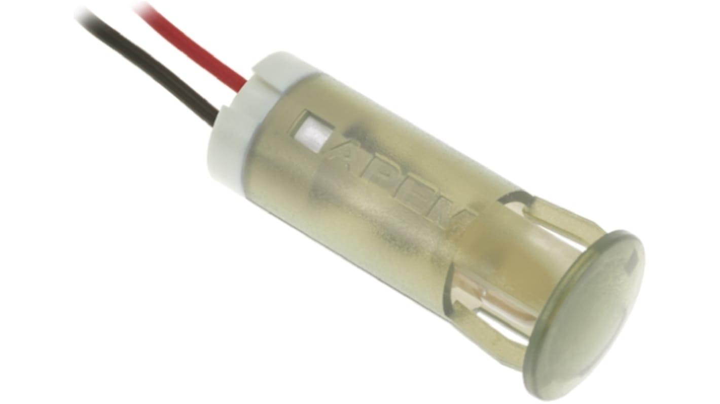 Apem White Indicator, 12V dc, 12mm Mounting Hole Size, Lead Wires Termination