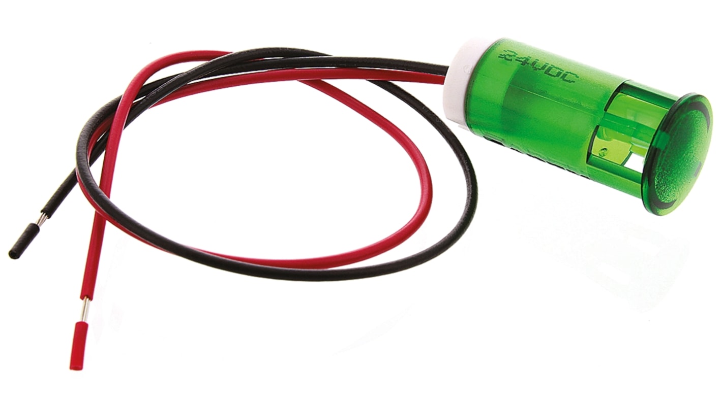 APEM Green Panel Mount Indicator, 24V dc, 12mm Mounting Hole Size, Lead Wires Termination