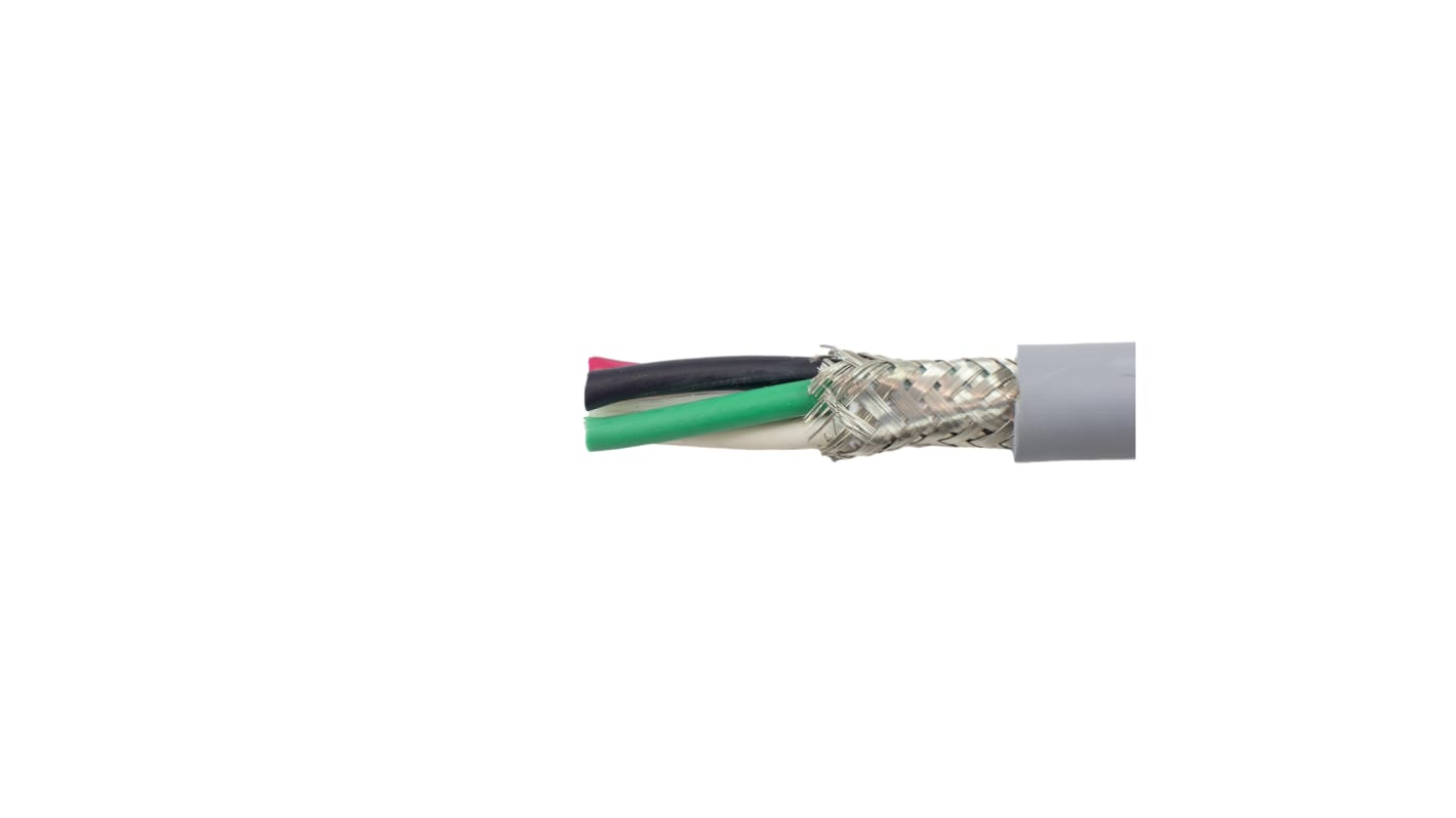 Alpha Wire EcoFlex Control Cable, 4 Cores, 1.32 mm², ECO, Screened, 30m, Grey mPPE Sheath, 16 AWG