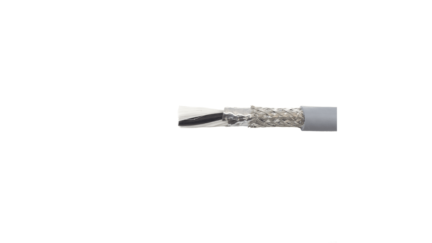 Alpha Wire EcoFlex Control Cable, 2 Cores, 0.28 mm², ECO, Screened, 30m, Grey mPPE Sheath, 24 AWG