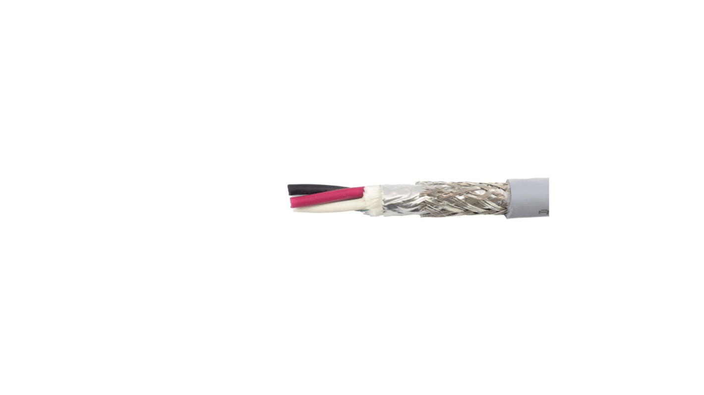 Alpha Wire EcoFlex Control Cable, 4 Cores, 0.35 mm², ECO, Screened, 30m, Grey mPPE Sheath, 22 AWG