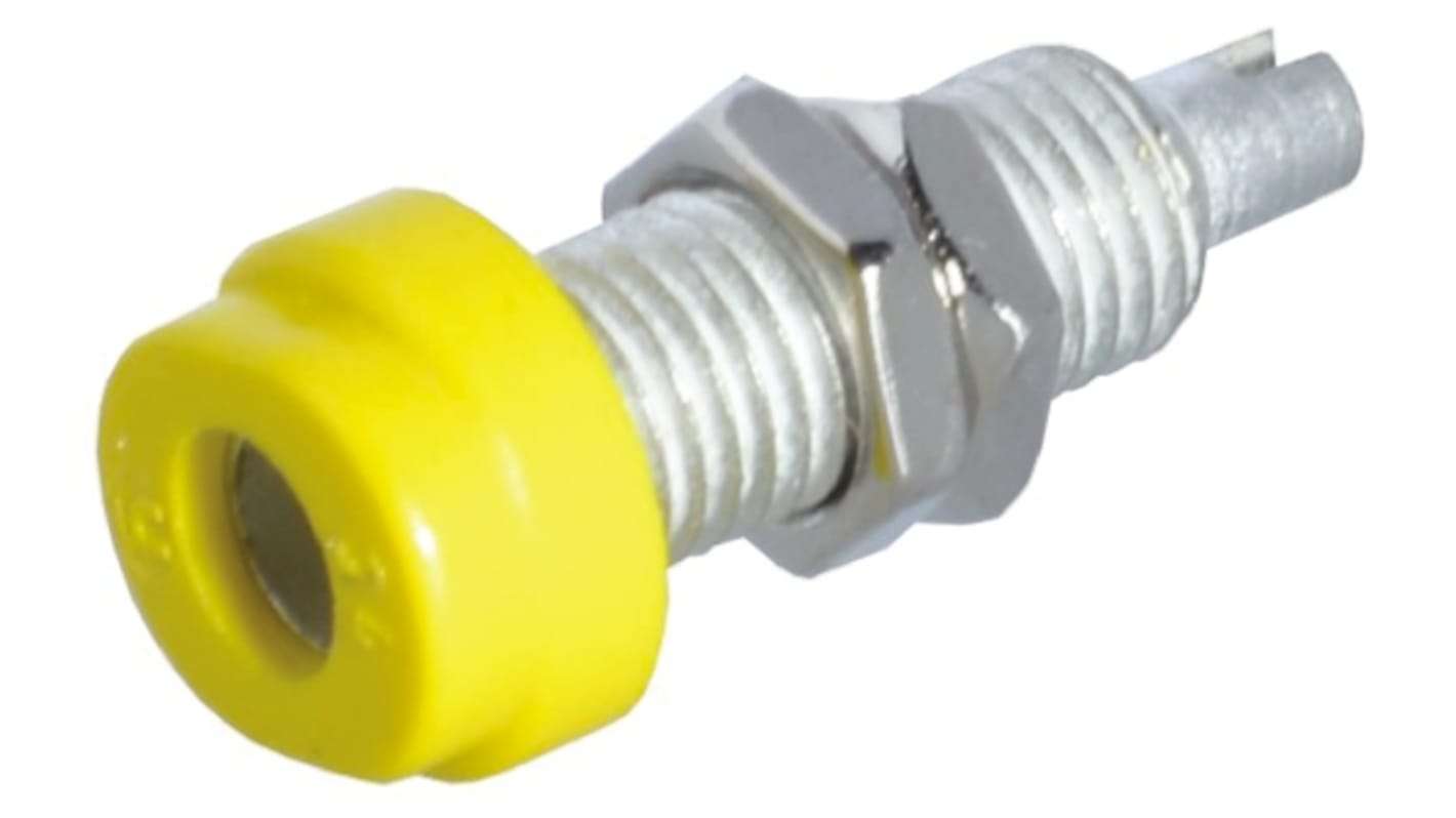 Hirschmann Test & Measurement Yellow Female Banana Socket, 4 mm Connector, Solder Termination, 16A, 30 V ac, 60V dc,