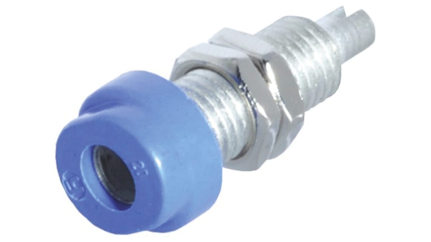 Conector banana hembra Hembra, 16A, 30 V ac, 60V dc, Contacto Estaño, Azul