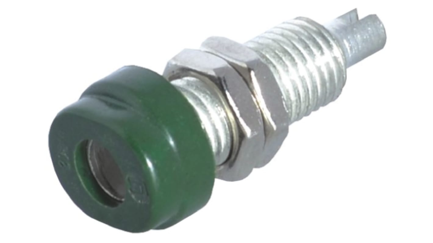 Conector banana hembra Hembra, 16A, 30 V ac, 60V dc, Contacto Estaño, Verde