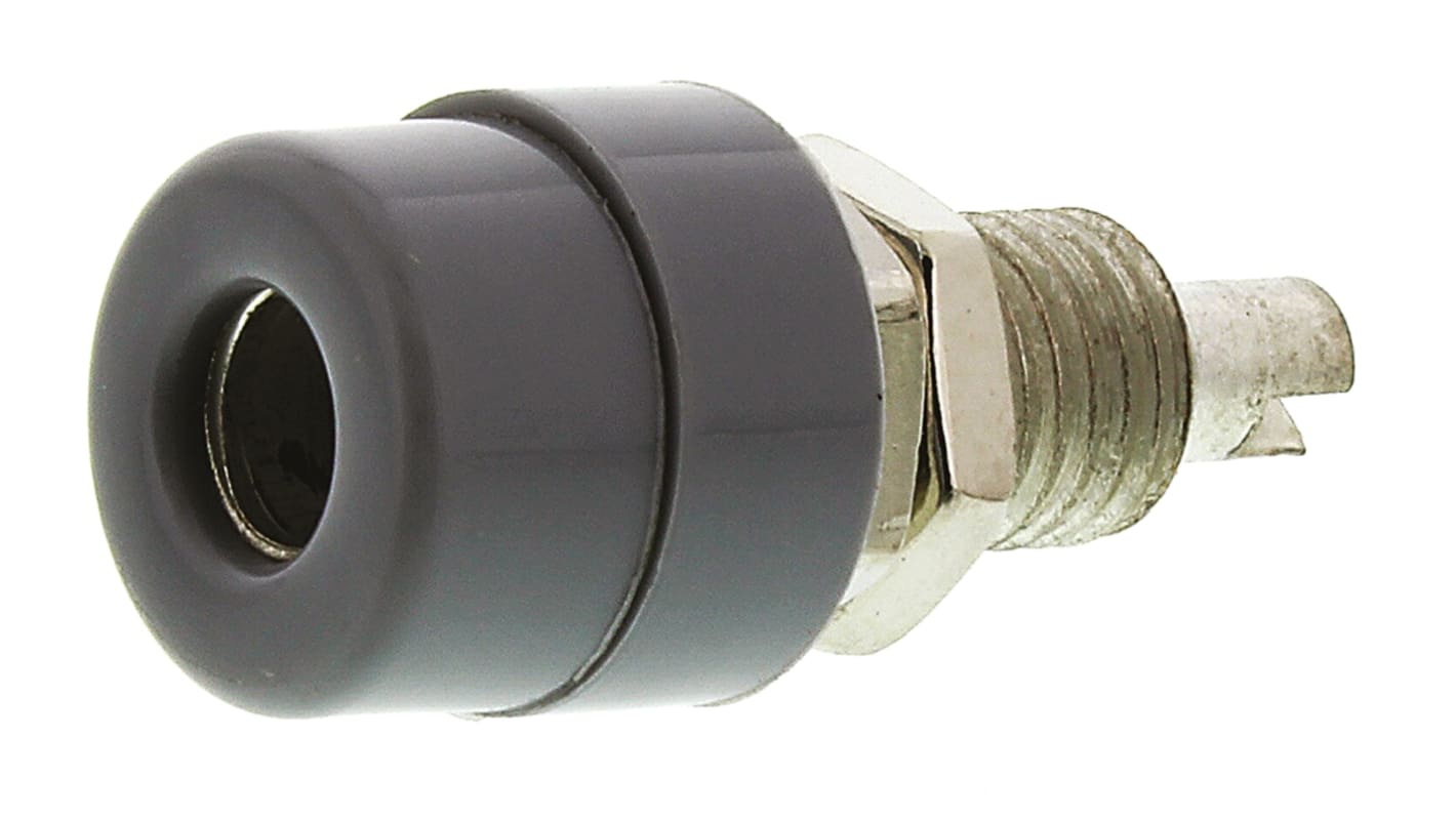 Hirschmann Test & Measurement Grey Female Banana Socket, 4 mm Connector, Solder Termination, 32A, 30 V ac, 60V dc, Tin