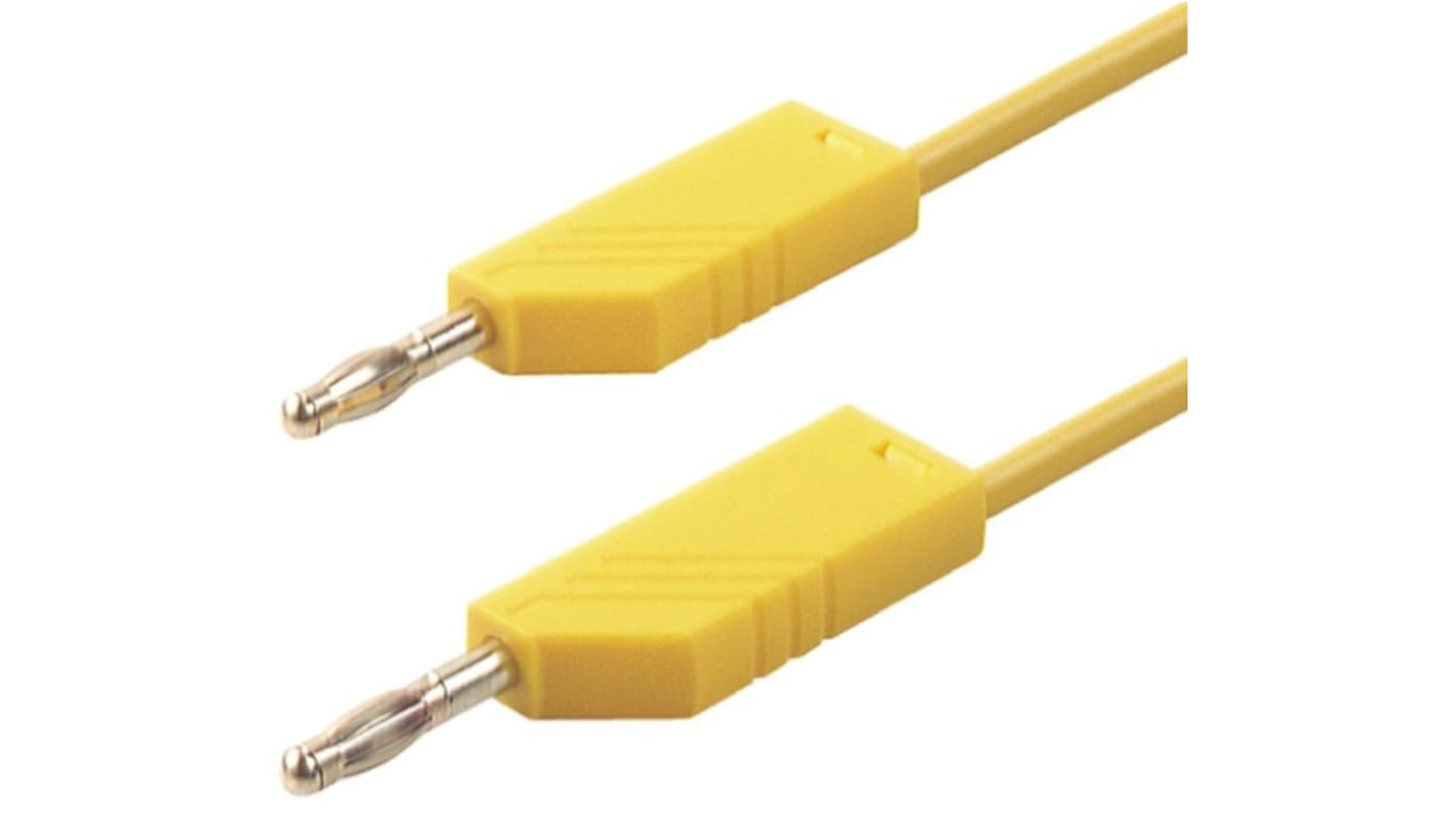 Cordon de test 4mm Hirschmann, Jaune, 32A, 30 V ac, 60V c.c., long. 2m