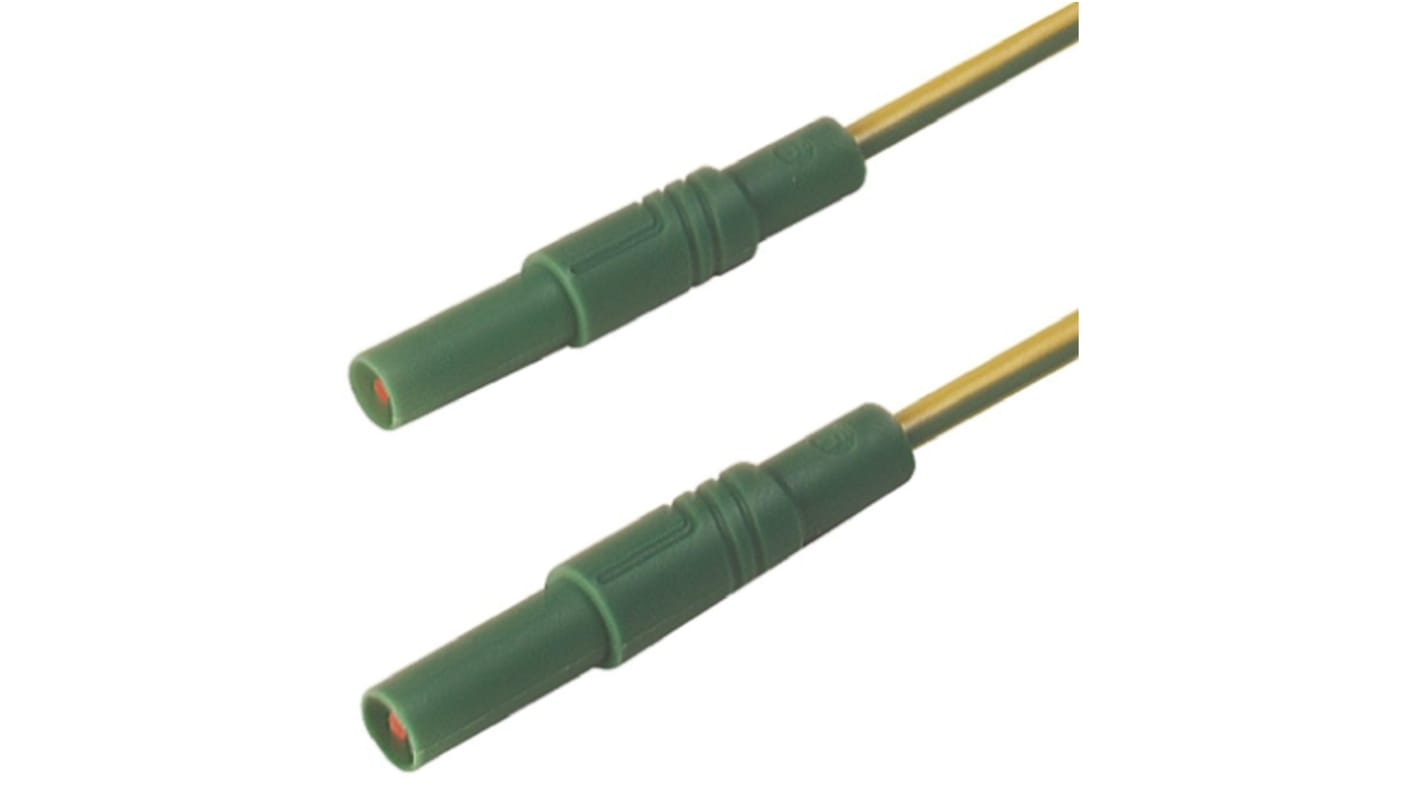 Hirschmann Messleitung 4mm Stecker / Stecker, Grün, Gelb PVC-isoliert 1m, 1000V ac/dc / 32A