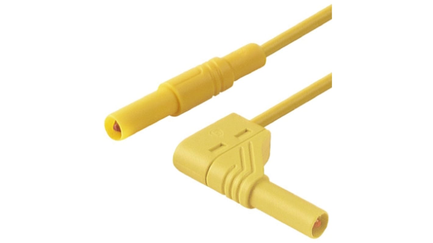 Cable de prueba con conector de 4 mm  Hirschmann de color Amarillo, Macho-Macho, 1000V ac/dc, 32A, 1m